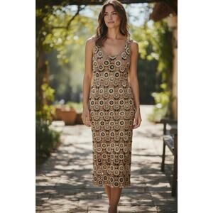 Boston Proper - Crochet Long Maxi Tank Dress Sz Med Tan Black Lined Pullover